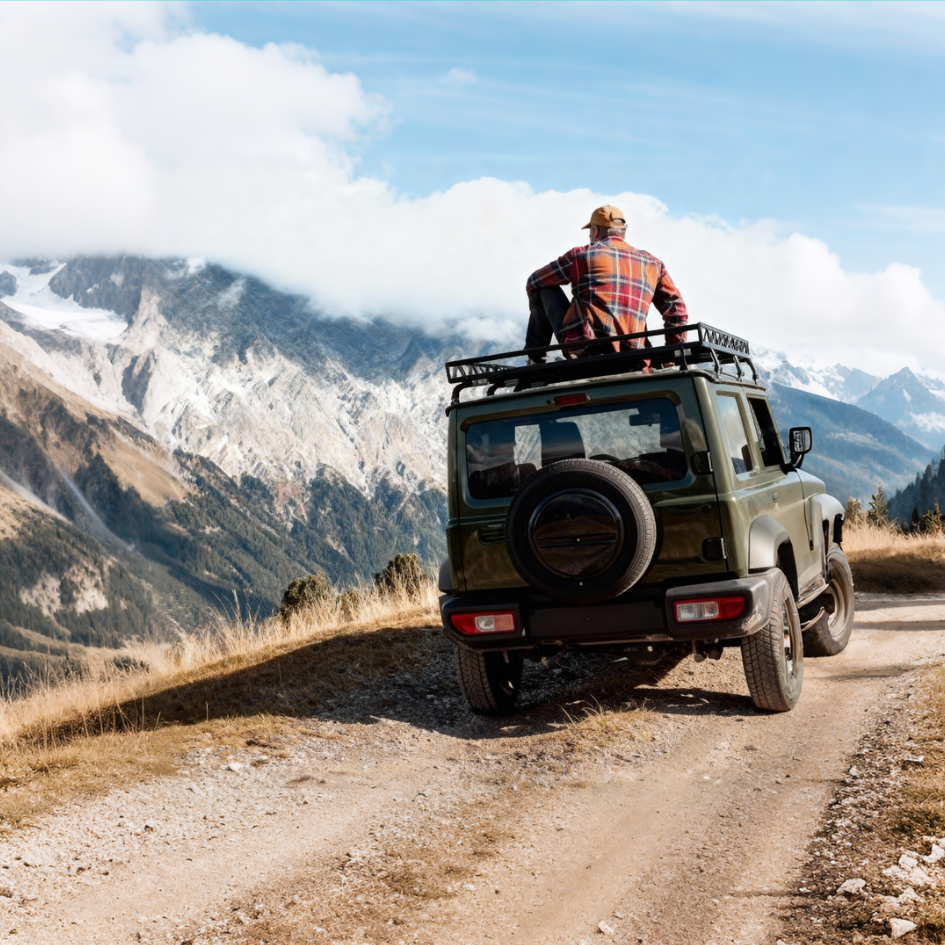 An off-road SUV on a mountain trail, a type of adventure made possible with a 4x4 car rental from GlobalTravelGuideX.